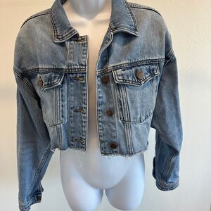 Vibrant Denim Blue Distressed Jean Jacket